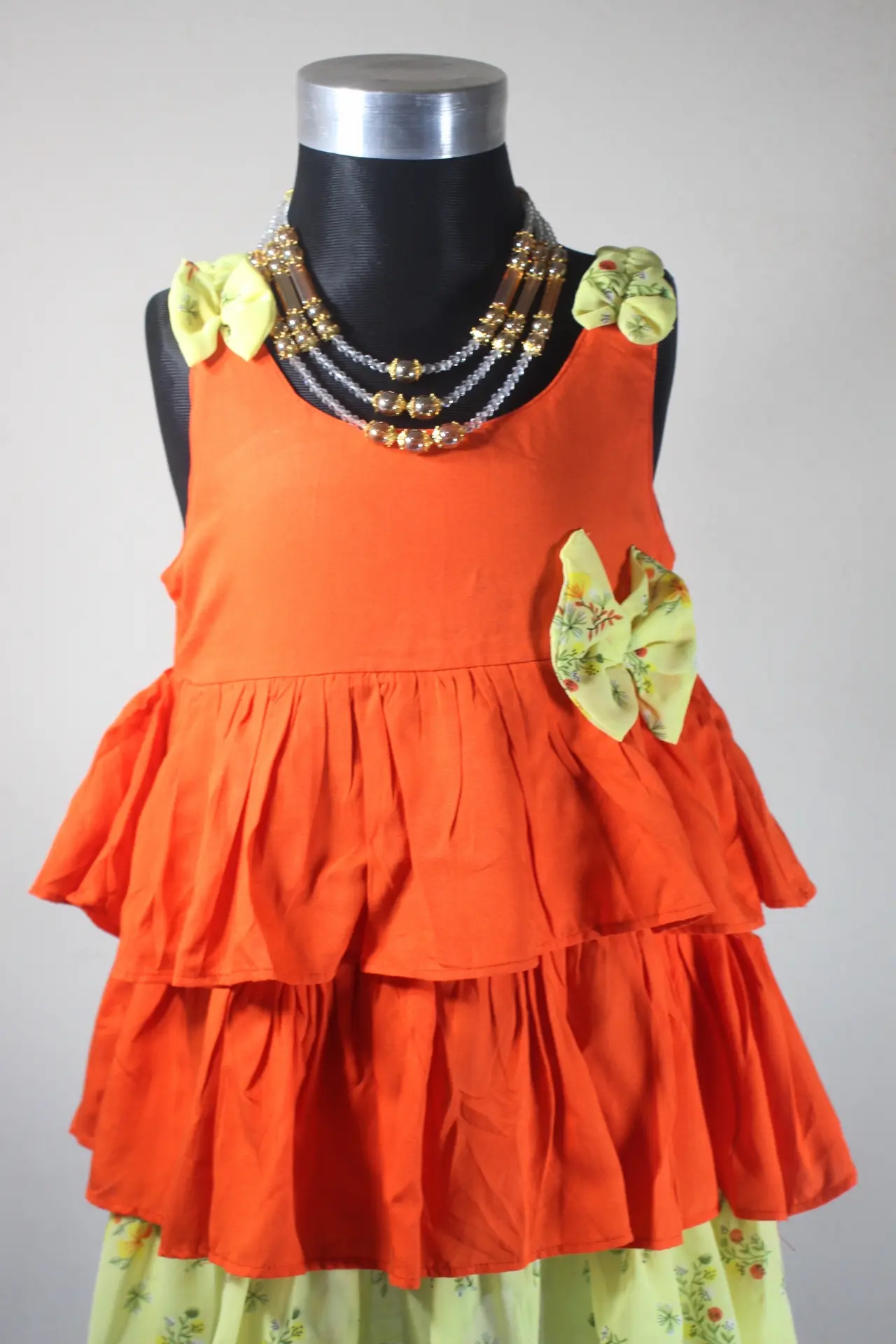 কমলা-হলুদ চায়না লিলেন ও জর্জেট ফ্রক -Baby Dress Collection Online Bangladesh