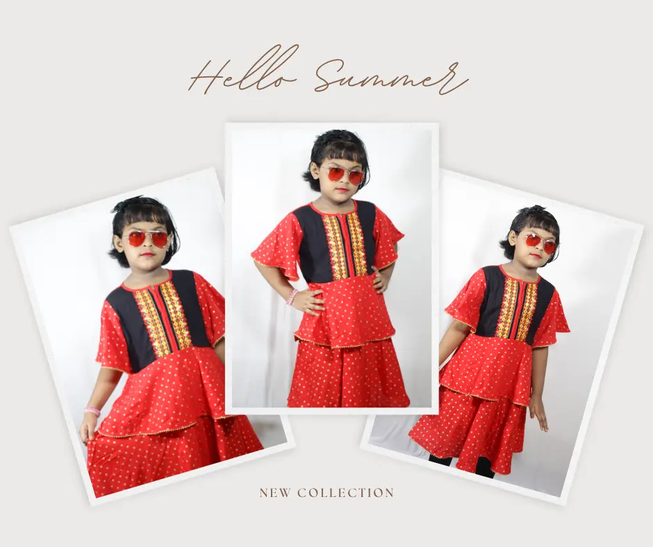 Red Afsan Printed Frock for Girls