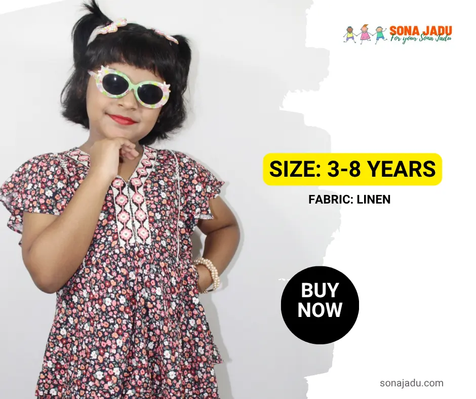 Small Floral Black Print Frock for Girls