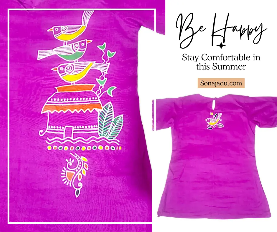 Hand Painted Purple Cotton Dress for Girls – Unique Summer Wear from Bangladesh