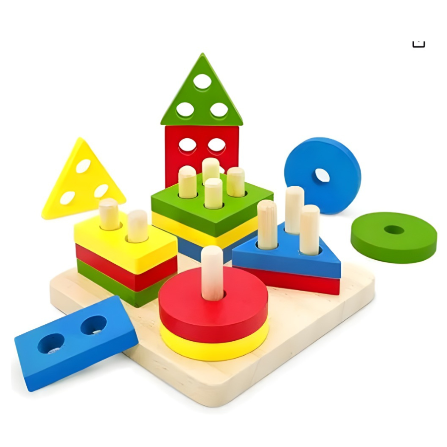 Children puzzle wooden four sets of column toys early education wisdom set of column intelligence geometric shape cognition matching blocks